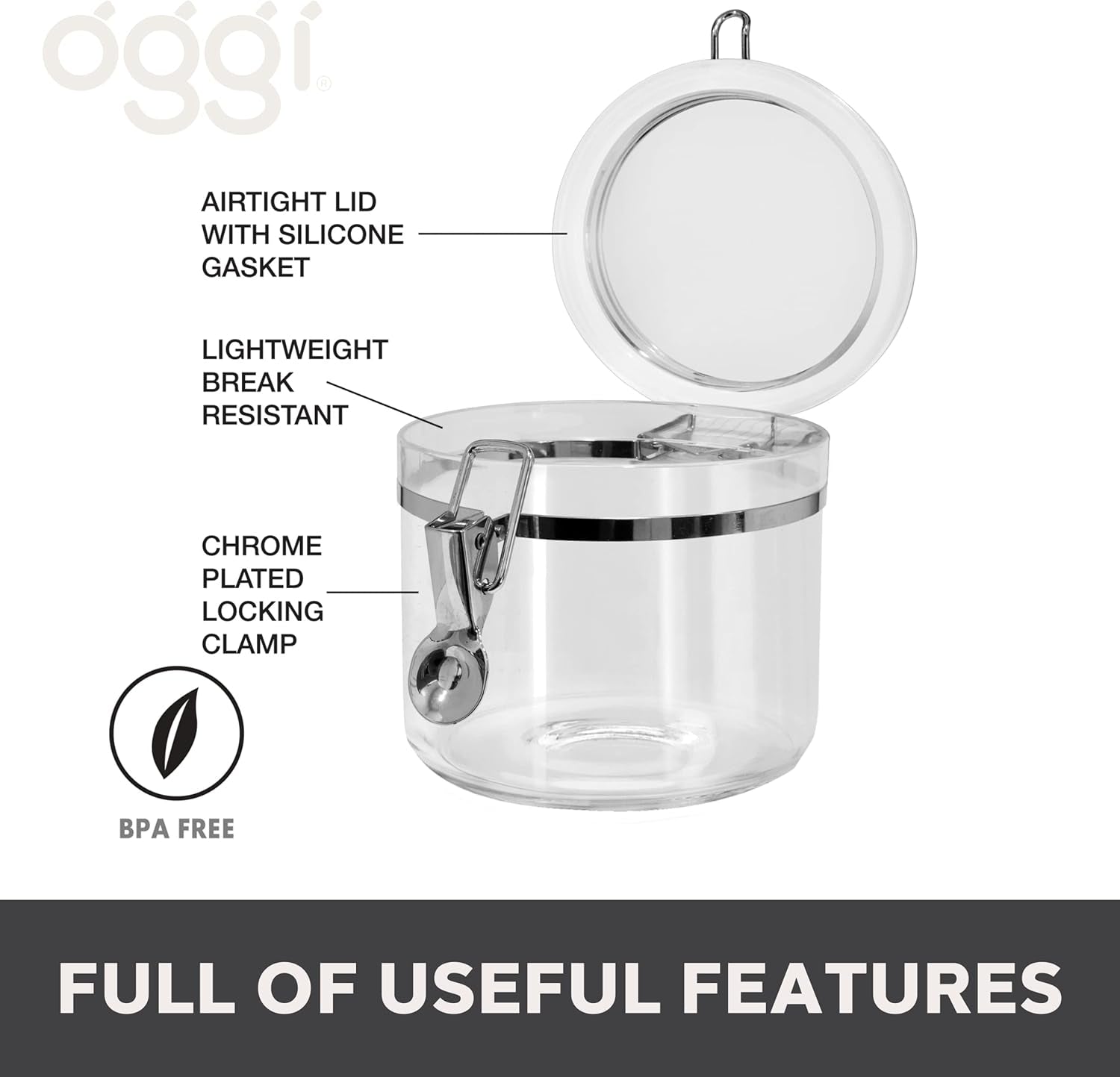 Clear Canister with Clamp Lid, 28 Oz - Large Airtight Food Storage Container, for Kitchen & Pantry Storage of Bulk, Dry Foods Including Pasta, Flour, Sugar, Coffee, Rice, Tea, Spices & Herbs