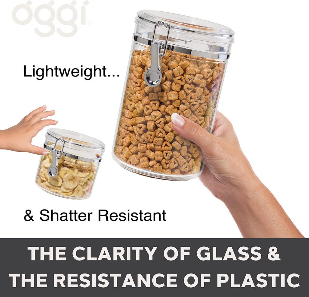 Clear Canister with Clamp Lid, 28 Oz - Large Airtight Food Storage Container, for Kitchen & Pantry Storage of Bulk, Dry Foods Including Pasta, Flour, Sugar, Coffee, Rice, Tea, Spices & Herbs