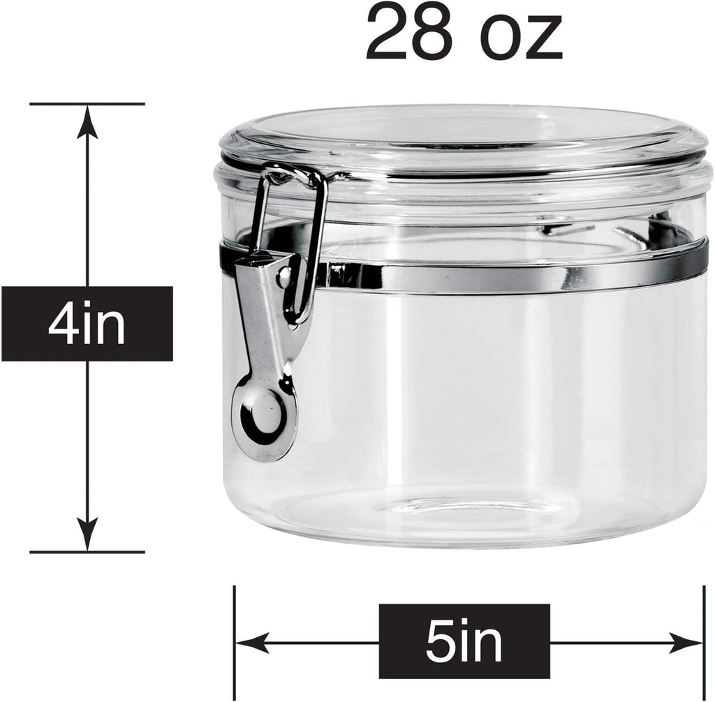 Clear Canister with Clamp Lid, 28 Oz - Large Airtight Food Storage Container, for Kitchen & Pantry Storage of Bulk, Dry Foods Including Pasta, Flour, Sugar, Coffee, Rice, Tea, Spices & Herbs