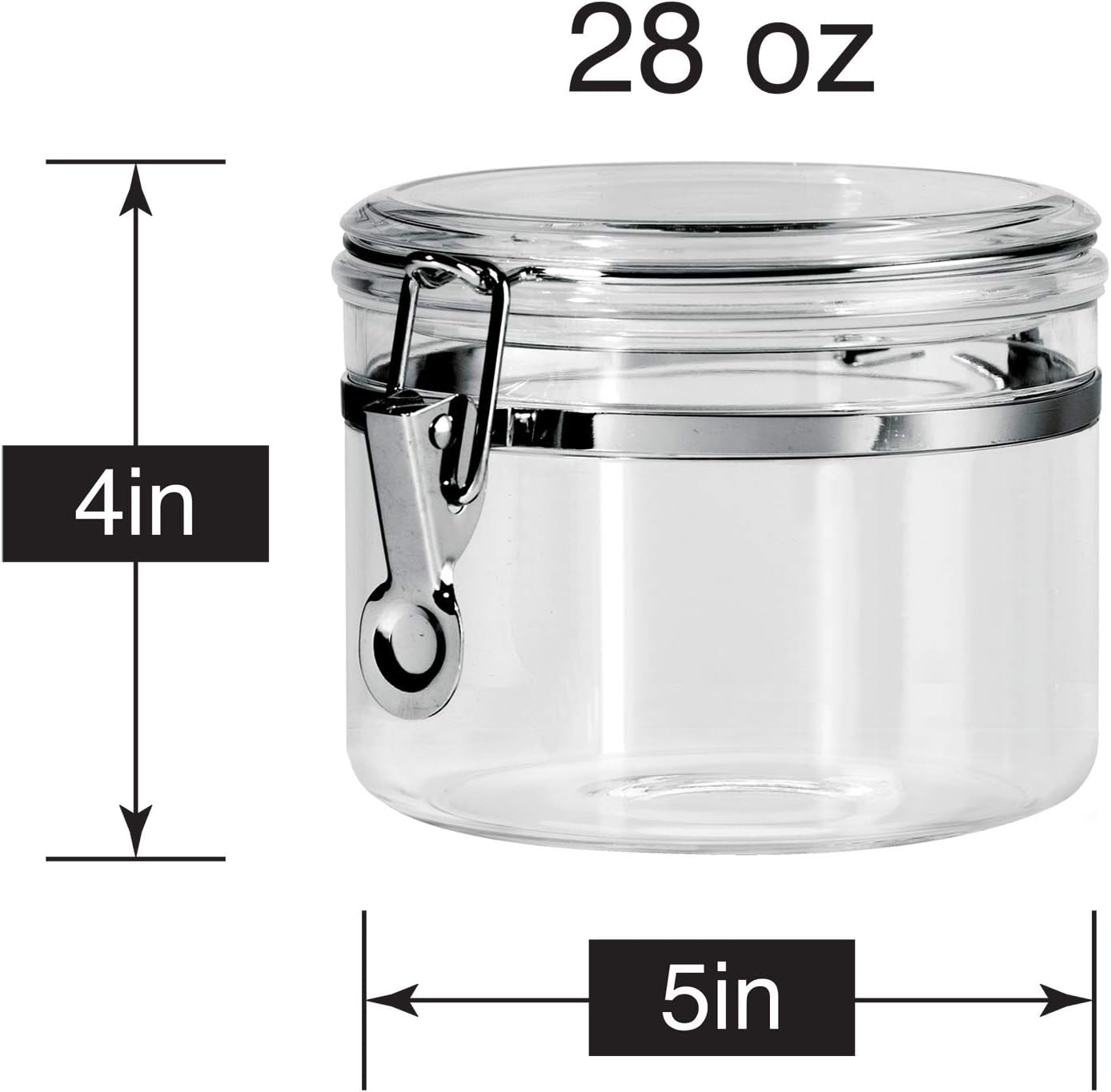 Clear Canister with Clamp Lid, 28 Oz - Large Airtight Food Storage Container, for Kitchen & Pantry Storage of Bulk, Dry Foods Including Pasta, Flour, Sugar, Coffee, Rice, Tea, Spices & Herbs